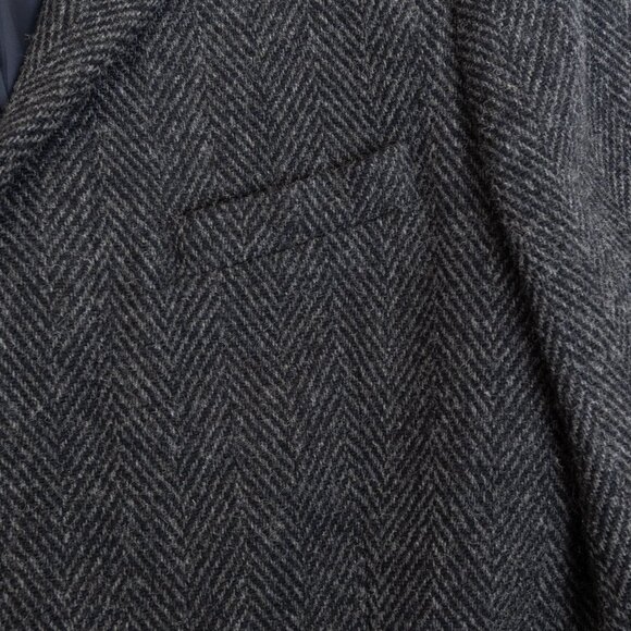 J.Crew Yorkshire Tweed Coat by Moon Charcoal Herringbone Wool Overcoat Size 42 - Picture 8 of 12